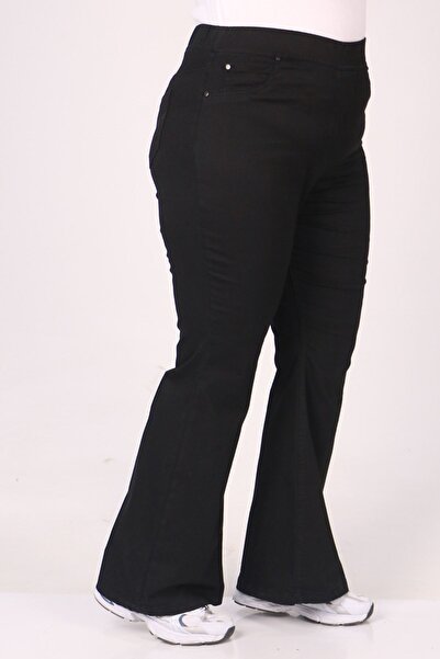 Eslina 9137-14 Plus Size Elastic Waist Flared Jeans - Black