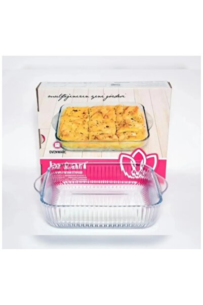 abnturk 24x24 cm Optik desenli kare borcam fırın kabı