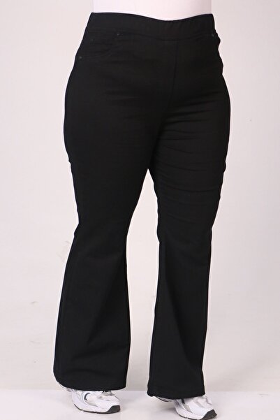 Eslina 9137-14 Plus Size Elastic Waist Flared Jeans - Black
