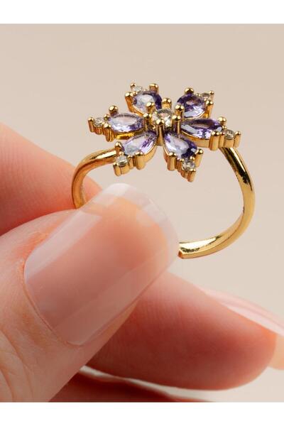 Portakal Esintisi خاتم قابل للتعديل بتصميم زهرة من حجر الزركون الأرجواني من أميثيسا