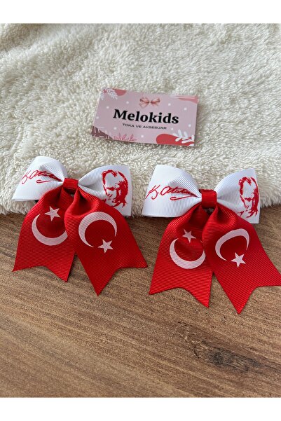 THE İLKİN TOKA April 23, October 29 Red-White Atatürk and Flag Ribbon Children's Buckle with 2 Clips