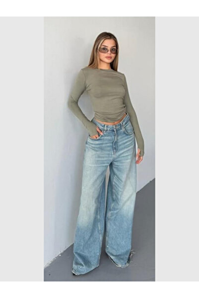 MODA Women's Crew Neck Long Sleeve Fingerless Stretchy Bodysuit T-Shirt