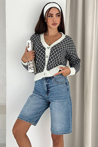 Noa Noa Women's Diamond Pattern Buttoned Cardigan – Unlined & Thick