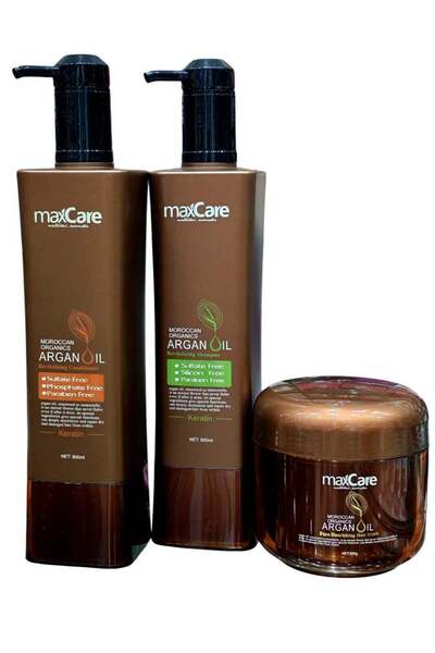Maxcare مجموعة شامبو وبلسم وقناع للشعر بزيت الأرغان المغربي الخالي من الكبريتات