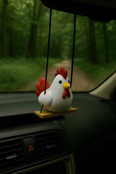 Oppy زينة مرآة الرؤية الخلفية على شكل دجاجة لطيفة تتأرجح على أرجوحة (الصيصان هدية)