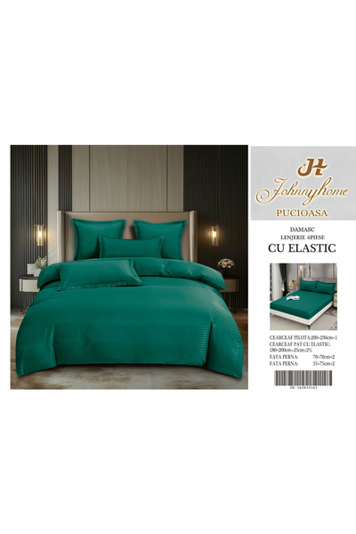 FIONNA.RO Lenjerie Din Damasc Satinat Cu Elastic 6 Piese - Verde