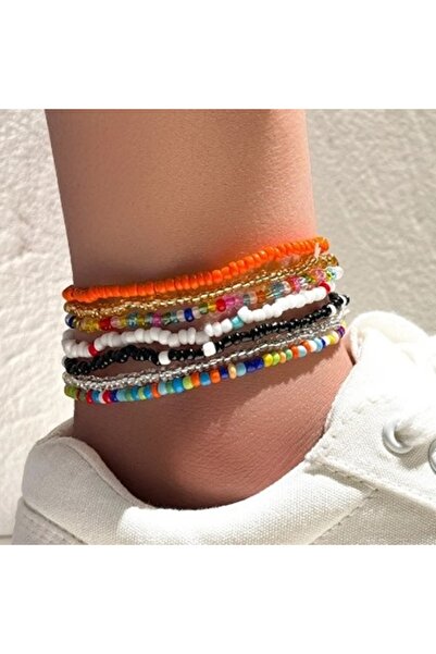 KESNUP Σετ 7 κολιέ ποδιού με χάντρες, πολύχρωμα