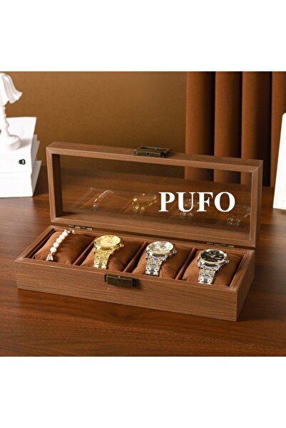 PUFO Elegant wooden box for storing and organizing 4 watches, Noble model, brown