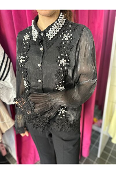 İthal TAŞLI SİYAH GÖMLEK
