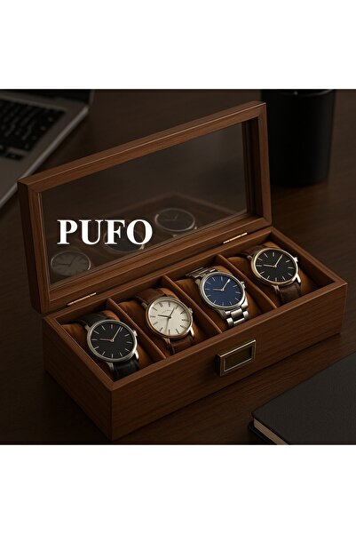 PUFO Elegant wooden box for storing and organizing 4 watches, Noble model, brown