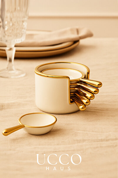 UCCO 7 Piece Porcelain Gold Gilded Breakfast Sauce Bowl Set with Stand – Porcelain Gold Breakfast and Presentation