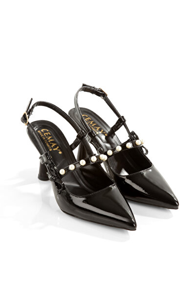 CEMAY Pointed Toe, Open Back, Pearl Accessories, 9cm Painted Heel, New Season