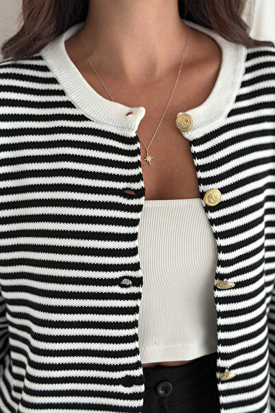 Noa Noa Γυναικεία ριγέ μπλούζα με κουμπιά – Χρυσή λεπτομέρεια & εφαρμοστή κοπή που ταιριάζει στο σώμα