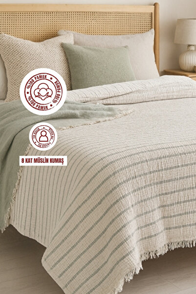 sutra 100% Cotton 8 Layers Muslin Fabric Single Quilt Bedspread - 190X260 cm