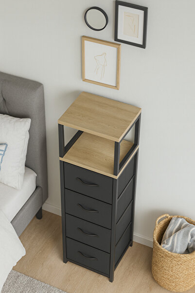 moniev 2 Raflı 4 Çekmeceli Şifonyer Deri Çekmeceli Şifonyer Yatak Odası Organizer Çok Amaçlı Düzenleyici