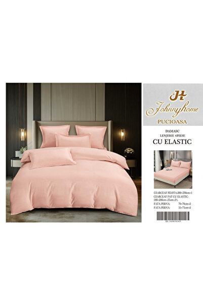 FIONNA.RO Lenjerie Din Damasc Satinat Cu Elastic 6 Piese - Roz Somon