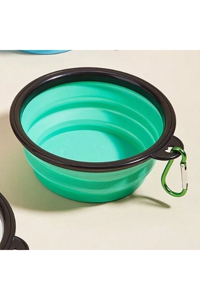PUFO portable folding bowl with clip for dogs and pets - practical and easy to use, 350 ml, green