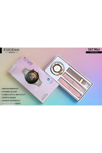 KALOBEE SK 7 Mini Smart Watch with AMOLED Display, 3 Straps, Extra Bracelet, and Wireless Charging for Women, Multicolor