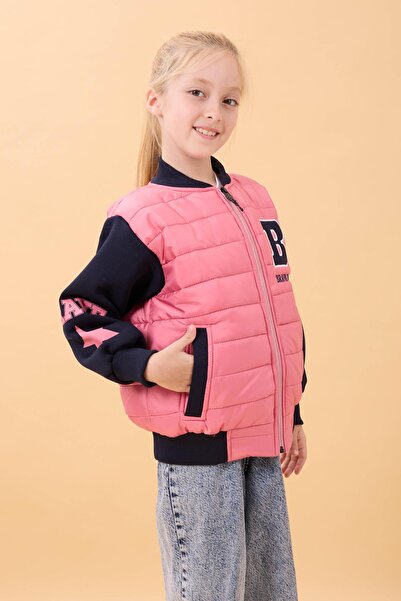 Perendi Girl's Plush Quilted College Jacket – Dried Rose