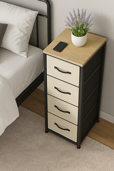 moniev 4 Çekmeceli Şifonyer Yatak Odası Düzenleyici Çocuk 0dası Organizer Deri Çekmeceli Oyuncak Dolabı