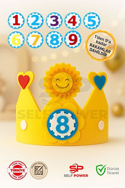 Self Power 1 set de pălărie de zi de naștere cu coroană din pâslă, numere int...