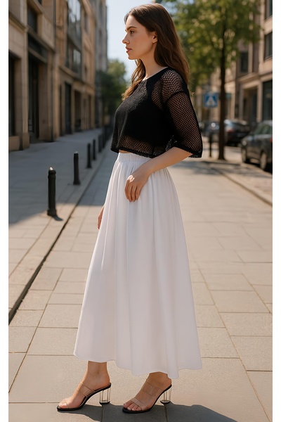 bright moon Women's Poplin Long Skirt with Elastic Waist