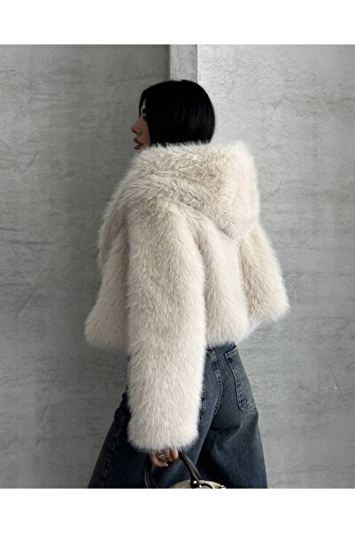 asyadabutik Prémiová importovaná mikina s kapucí, krátký ekvivalent, skvělá kožešina