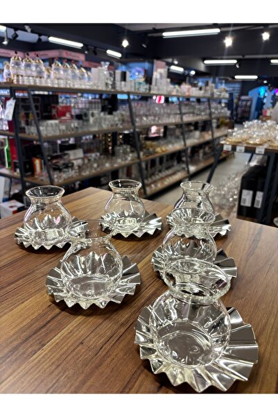 ARS HOME DEKOR Metal Coaster,Tea Set with Glass Drinkers,12-Piece Tea Set for 6 People,Luxury,Metal Tea Plate