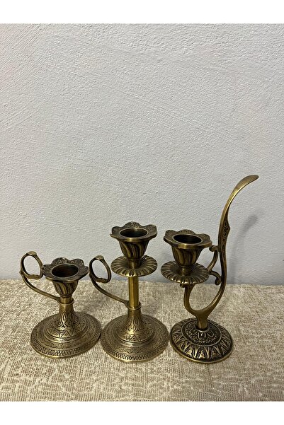 Bosphorus Heritage El Yapımı - Pirinç Döküm 3'lü Şamdan Seti