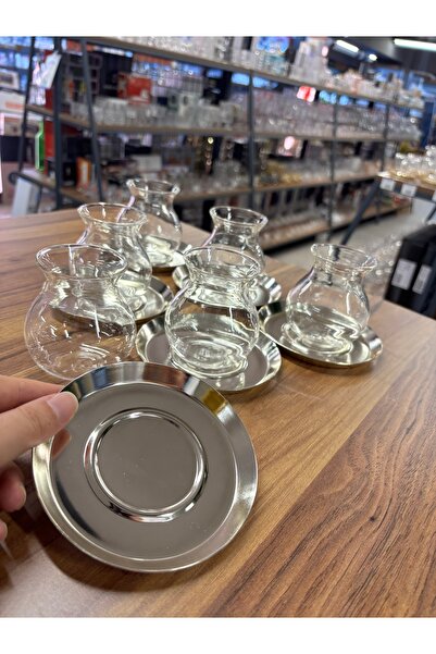 ARS HOME DEKOR Metal Coaster,Tea Set with Glass Drinkers,12-Piece Tea Set for 6 People,Luxury,Metal Tea Plate