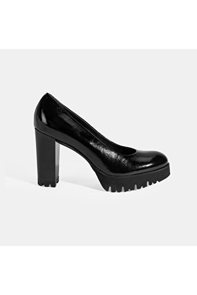 LUCA GROSSI Women's Black Platform Heeled Patent Leather Shoes