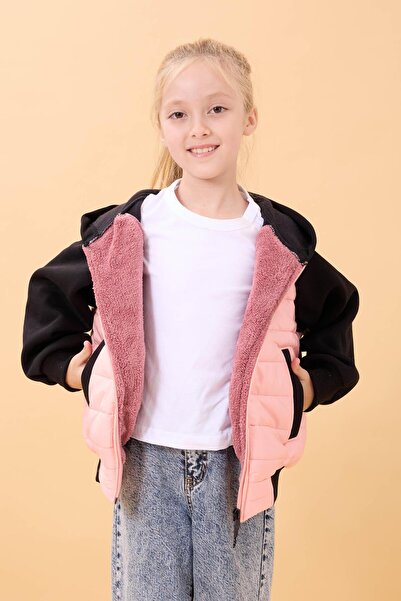 Perendi Детско яке с качулка и подплата от плюш – бебешко розово