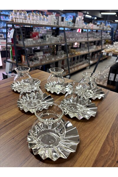 ARS HOME DEKOR Metal Coaster,Tea Set with Glass Drinkers,12-Piece Tea Set for 6 People,Luxury,Metal Tea Plate