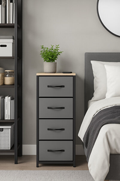 moniev 4 Çekmeceli Şifonyer Yatak Odası Düzenleyici Çocuk 0dası Organizer Deri Çekmeceli Oyuncak Dolabı