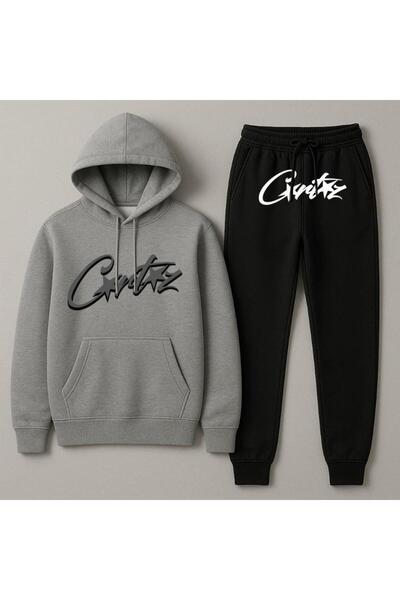 Elvino Σετ φούτερ με κουκούλα Crtz με στάμπα Oversize για γυναίκες/άντρες Unisex Χειμερινό σετ αθλητικών φούτερ με 3 κλωστές