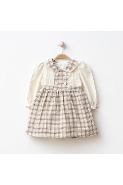 My Lusa baby wear Καρό φόρεμα για κορίτσια με λεπτομέρεια με κουμπιά
