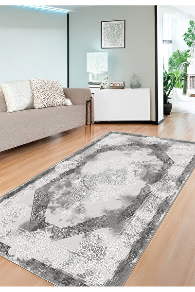 Halise Home Göbek Motif Desenli Kaymaz Tabanlı Yıkanabilir Baskılı Halı Kilim...