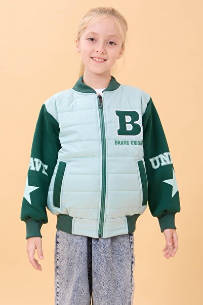 Perendi Girl's Plush Quilted College Jacket – Blue