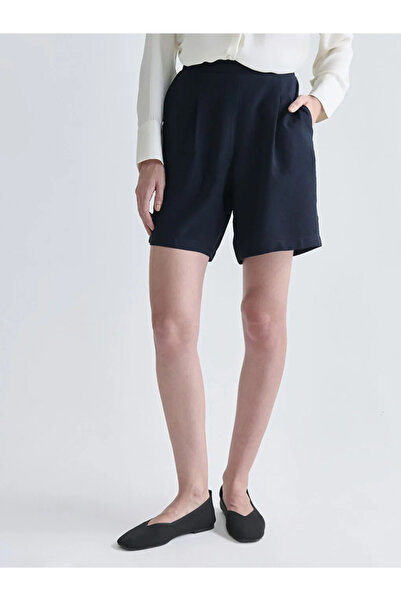 LC Waikiki Lcwaikiki Classic Navy Blue Elastic Waist Women's Pleated Shorts