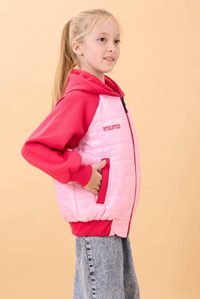 Perendi Girl's Plush Lined Hooded Quilted College Jacket – Pink