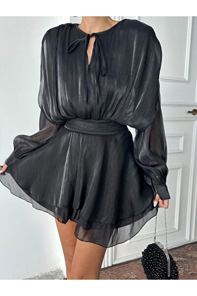 Monchoix Fusta de damă cu legături la piept Rochie mini din șifon