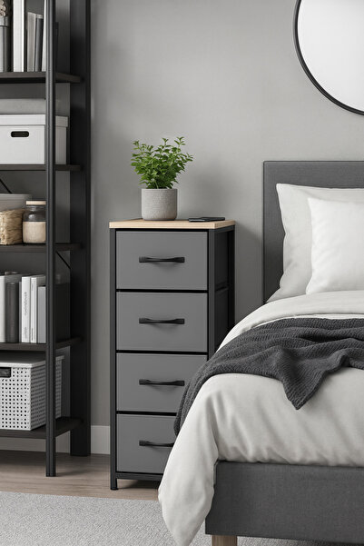 moniev 4 Çekmeceli Şifonyer Yatak Odası Düzenleyici Çocuk 0dası Organizer Deri Çekmeceli Oyuncak Dolabı