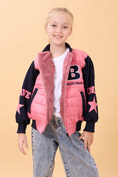 Perendi Girl's Plush Quilted College Jacket – Dried Rose