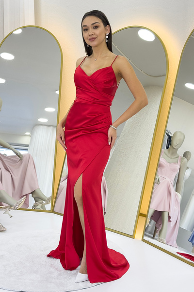 zks grup tekstil Strappy Slit Design Sleeveless Evening Dress Red, Yellow, Black
