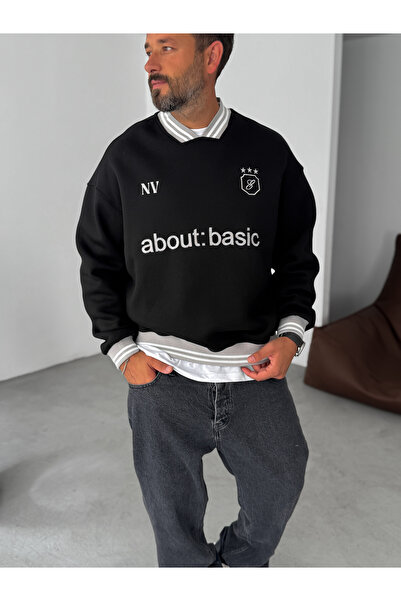 BYBASICMAN Siyah About Ribanalı Oversize Sweatshirt ES-71-90