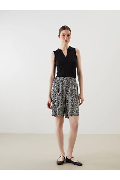 LC Waikiki LCWAIKIKI ClassicLacivert Beli Lastikli Desenli Kadın Şort