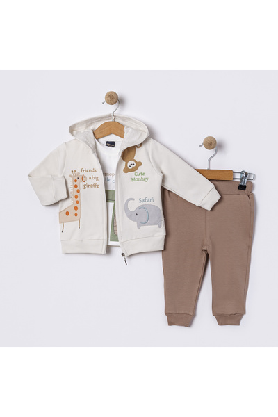 Uslukids Zippered Hooded Embroidered 3-Piece Boys' Tracksuit New Season