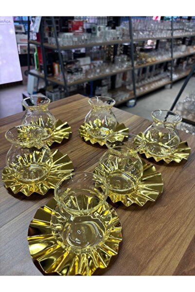 ARS HOME DEKOR Metal Coaster,Tea Set with Glass Drinkers,12-Piece Tea Set for 6 People,Luxury,Metal Tea Plate