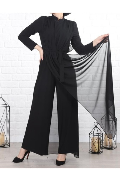 Suedcollection Kuşak detaylı şifon tulum