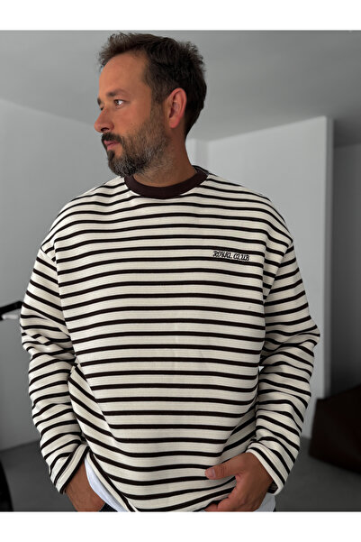 BYBASICMAN Koyu Kahve Royal Çizgili Sweatshirt PM-146